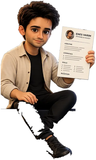 Mehmet Enes Varım'ın 3D avatarı — özgeçmişini tutarken